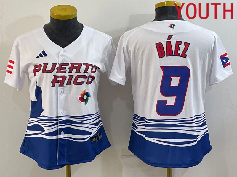 Youth 2023 World Cub Puerto Rico #9 Baez White MLB Jersey7